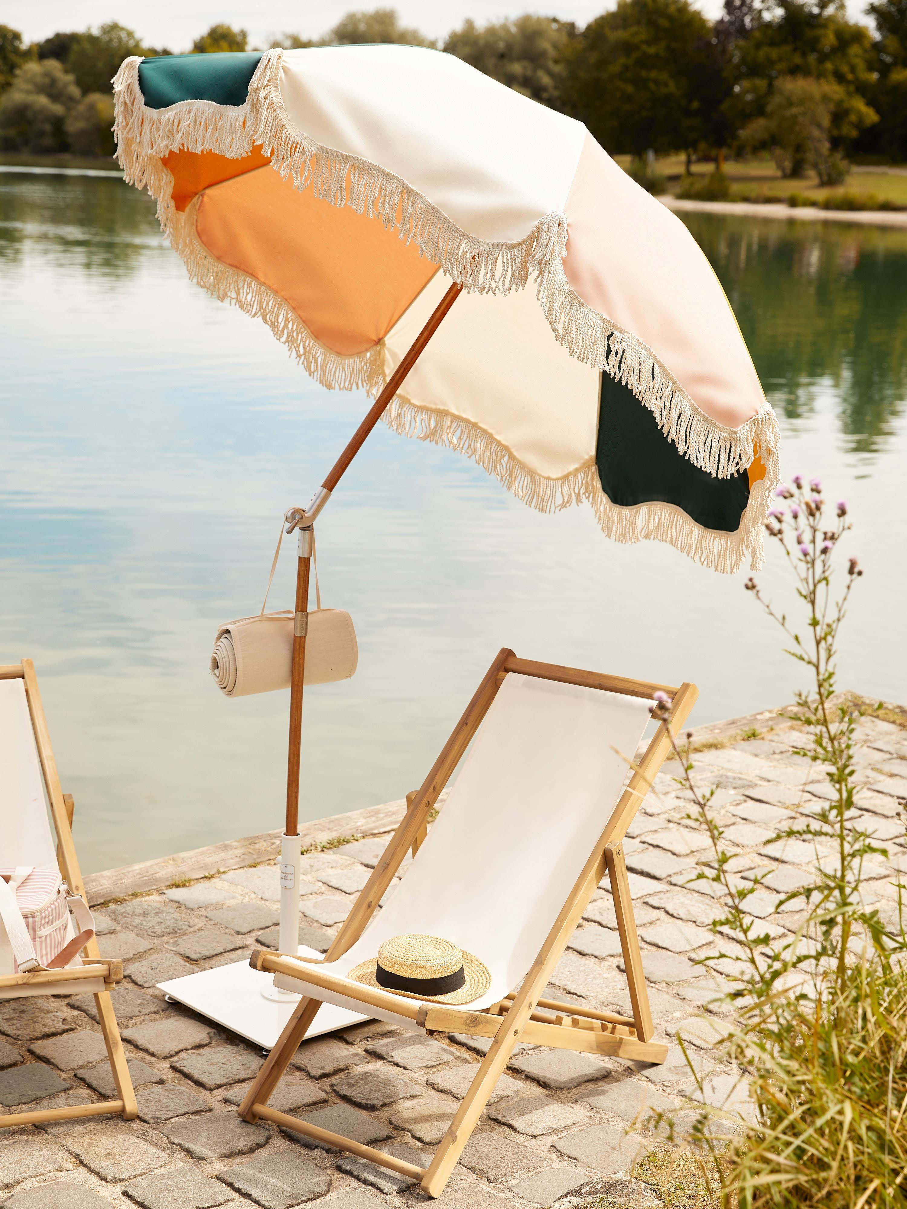 Buigbare parasol Retro met franjes, Ø 180 cm