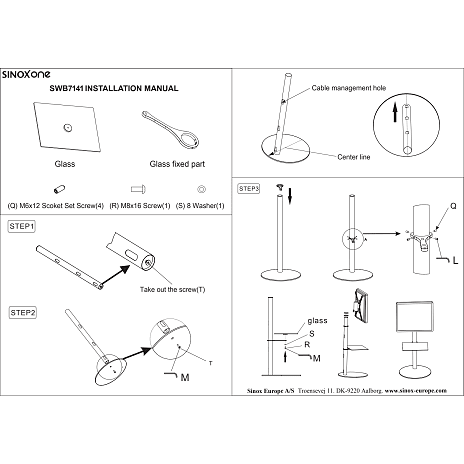 Sinox SWB7141 hylde til TV-stand - glas