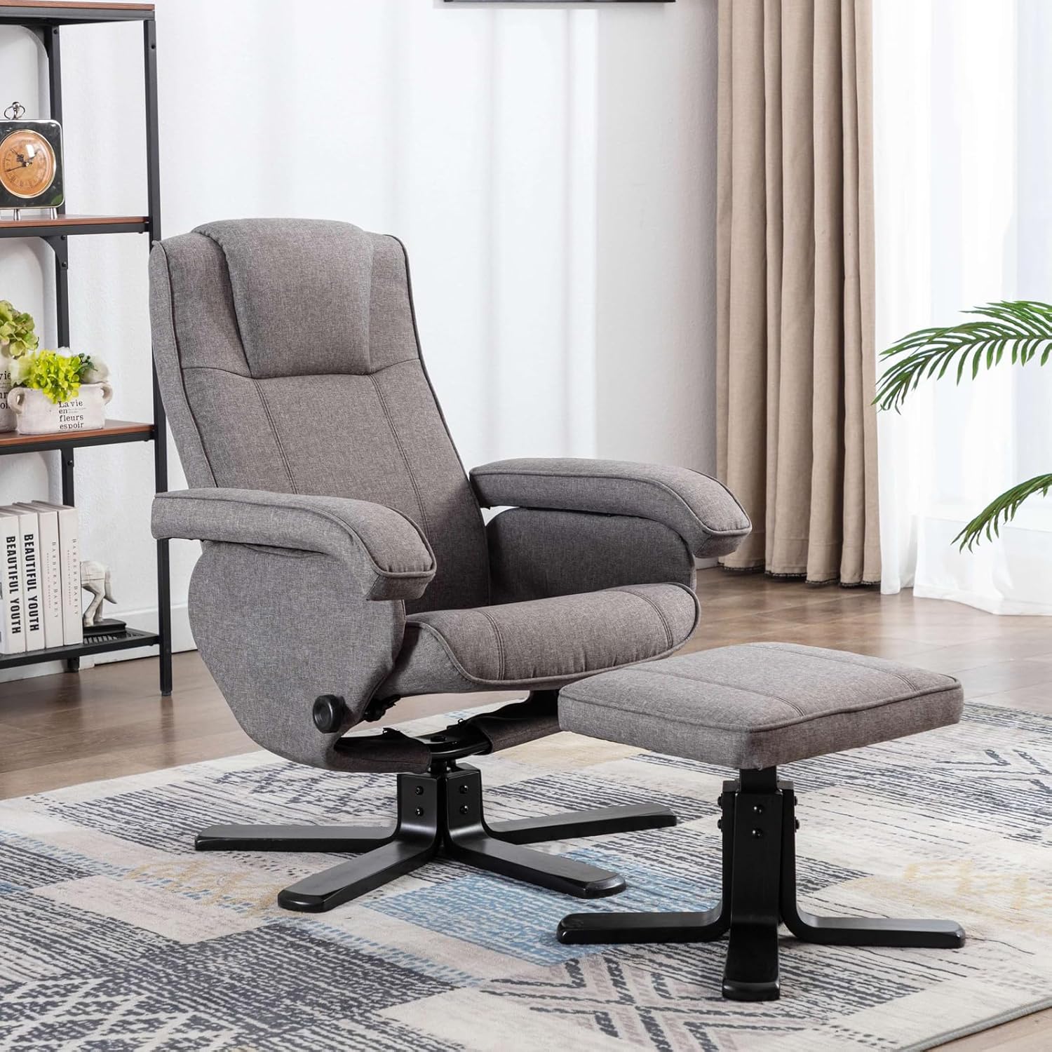 SVITA Charles Relaxsessel Hocker Sessel Fernsehsessel Drehsessel Polyester Holz Grau
