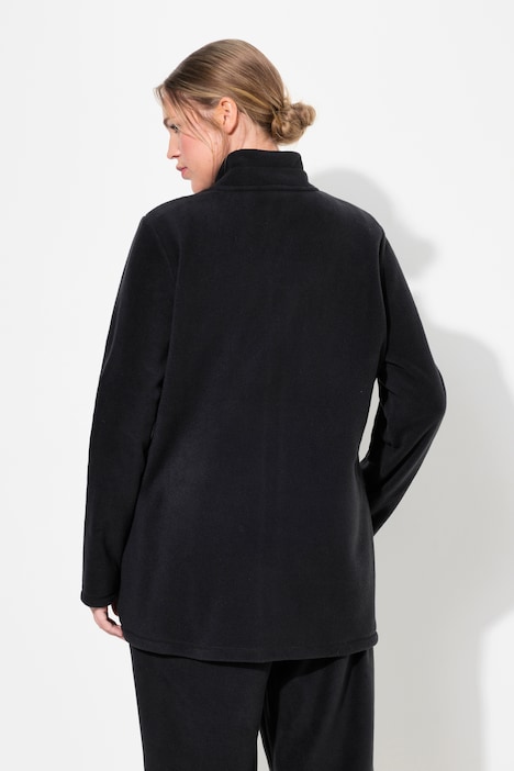 Loungewear-Fleecejacke, Stehkragen, Satinband, recycelt