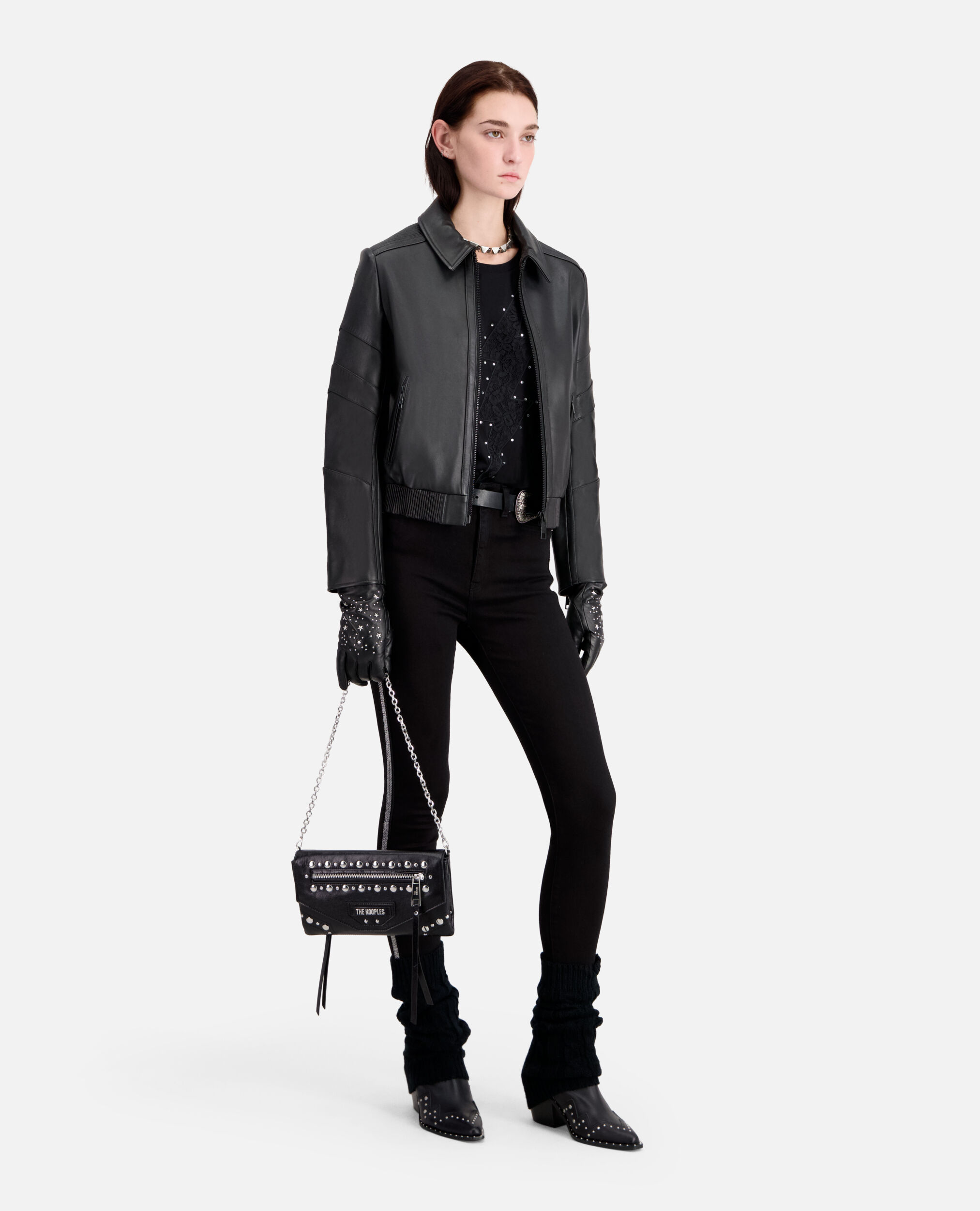Black leather biker jacket