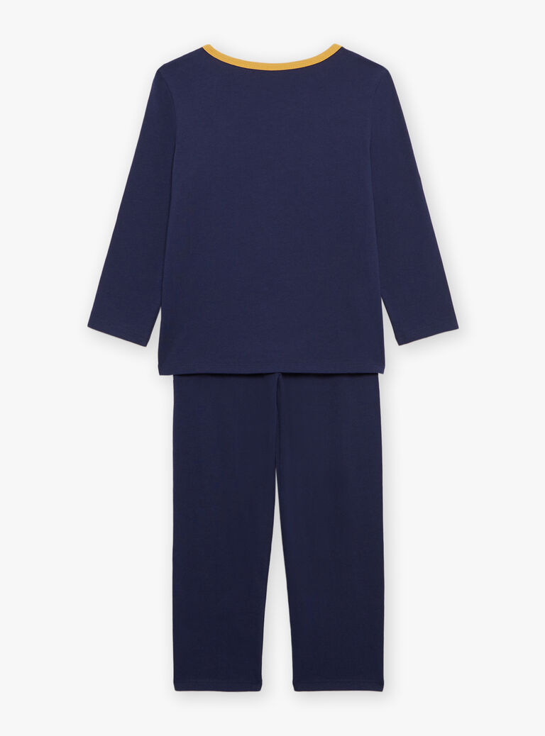 Pyjama deux pièces bleu foncé en coton avec cape tête de loup
