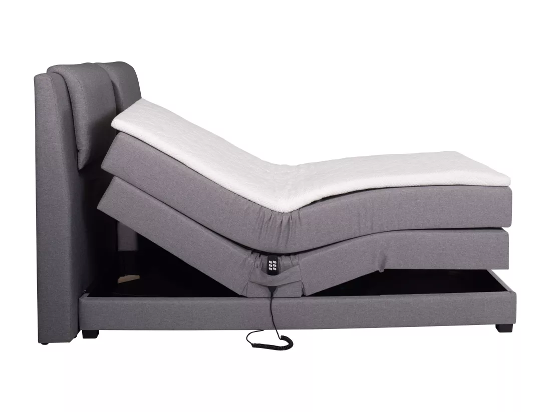 Ensemble complet boxspring tête de lit + sommiers relaxation électrique + matelas + surmatelas - 2 x 80 x 200 cm - Tissu - Gris clair - CASTEL II de PALACIO