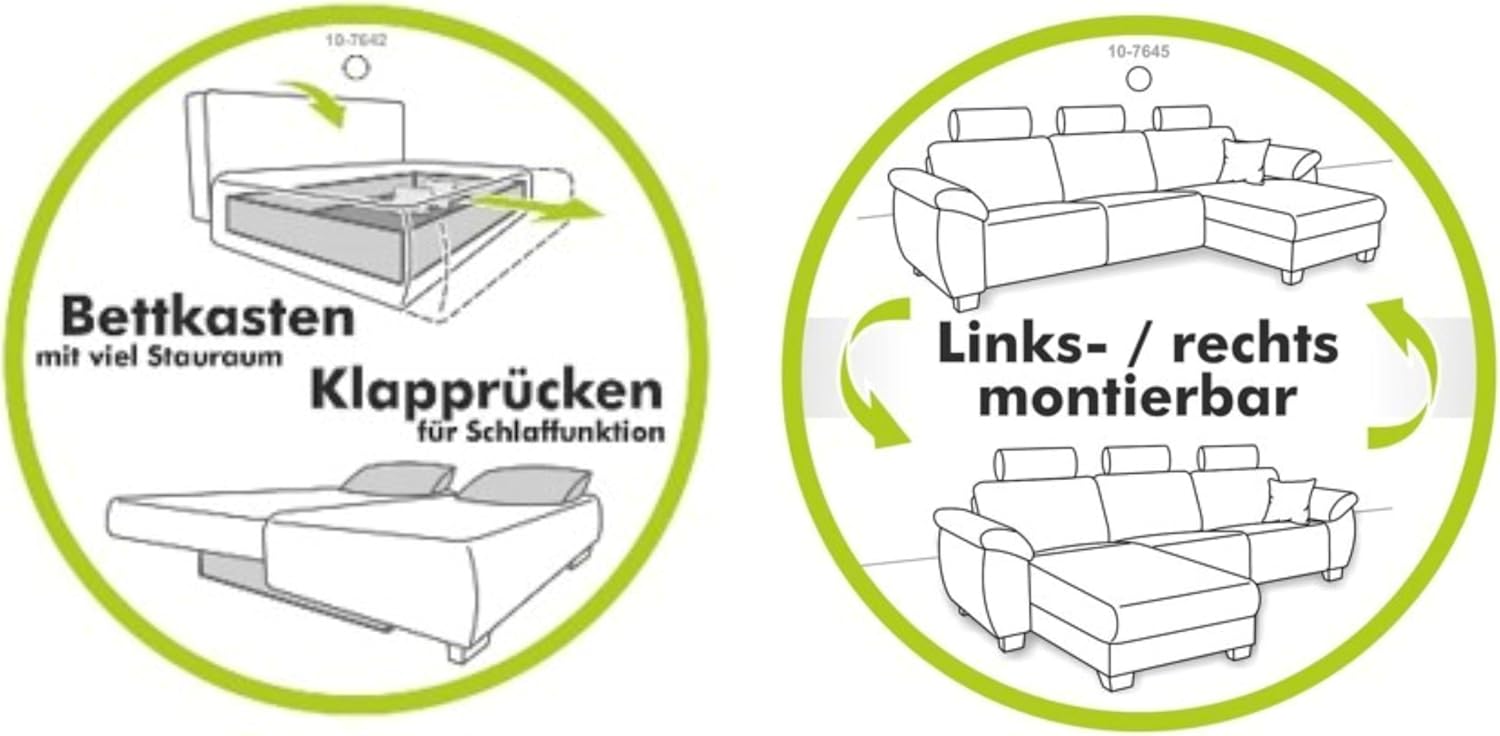 Cord Ecksofa B236/T160/H81 cm mit Schlaffunktion und Bettkasten, Tasche in der Armlehne, L-Couch mit Ottomane ausziehbar, links oder rechts montierbar, Bezug Cordstoff in Beige Grau / 15201