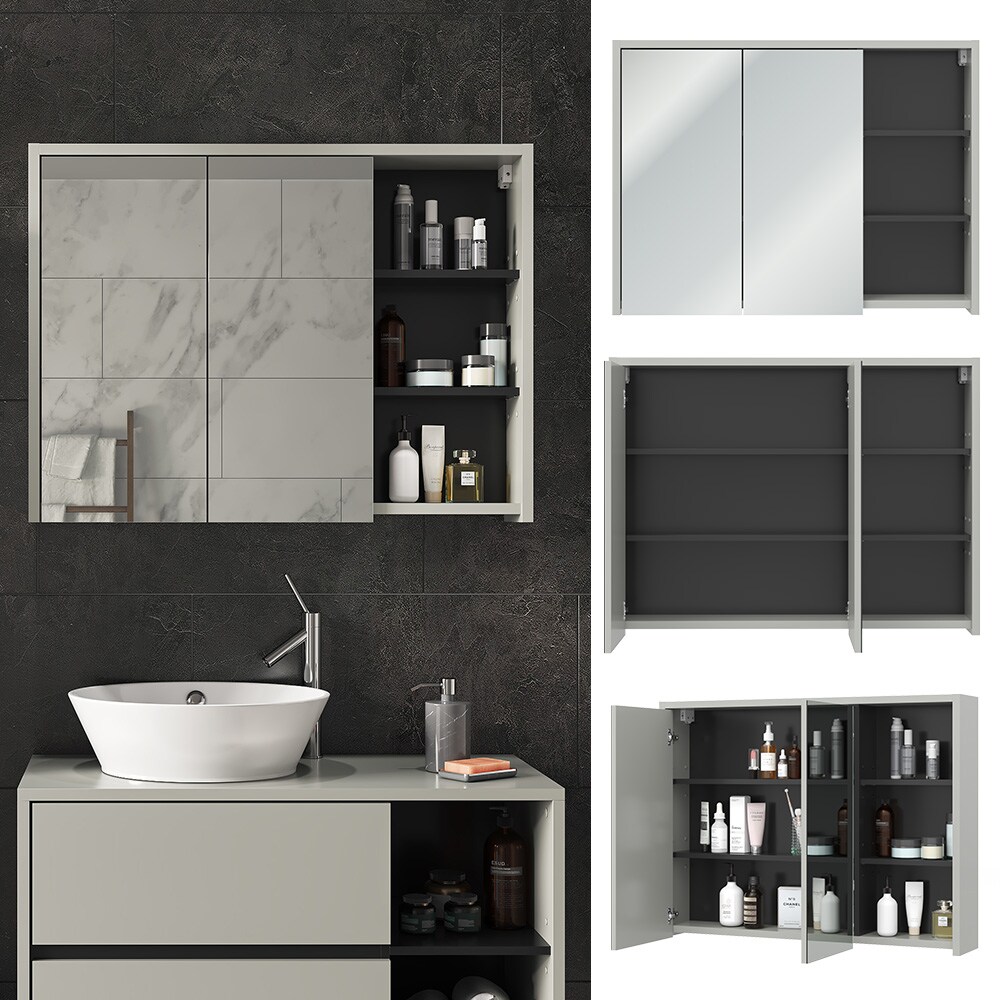 Vicco Spiegelschrank Badschrank Badezimmermöbel Viola Grau Anthrazit modern 100x75 cm Badspiegel Badezimmer Schrank Badmöbel Schranktür Schrankfach