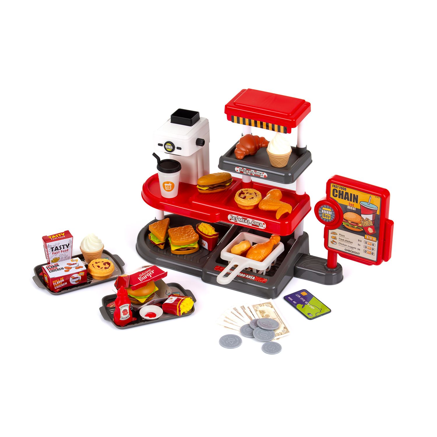 Chipolino Spielzeug Schnellrestaurant 71-teilig Burger Pommes Kaffeemaschine rot