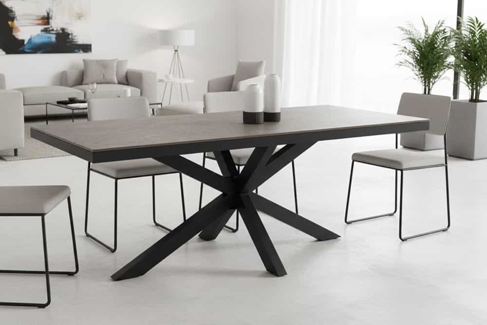 In- und Outdoor Esstisch GALAXIE 160cm hellgrau Keramik anthrazit Aluminium