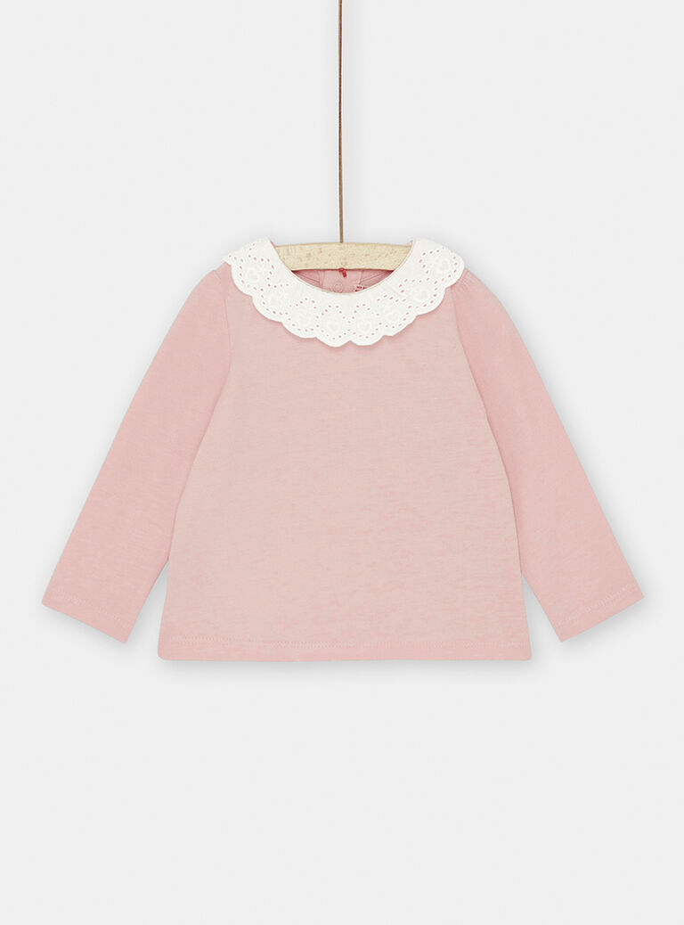 Brassière rose dragée à col écru bébé fille
