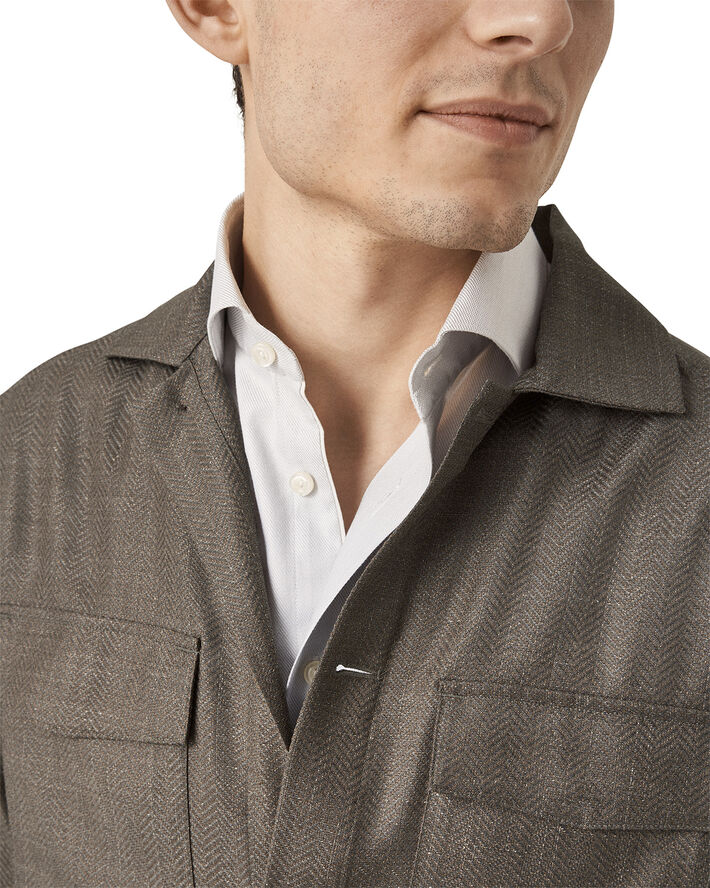 ETON Beige Wool Linen Drawstring Overshirt Lysebrun