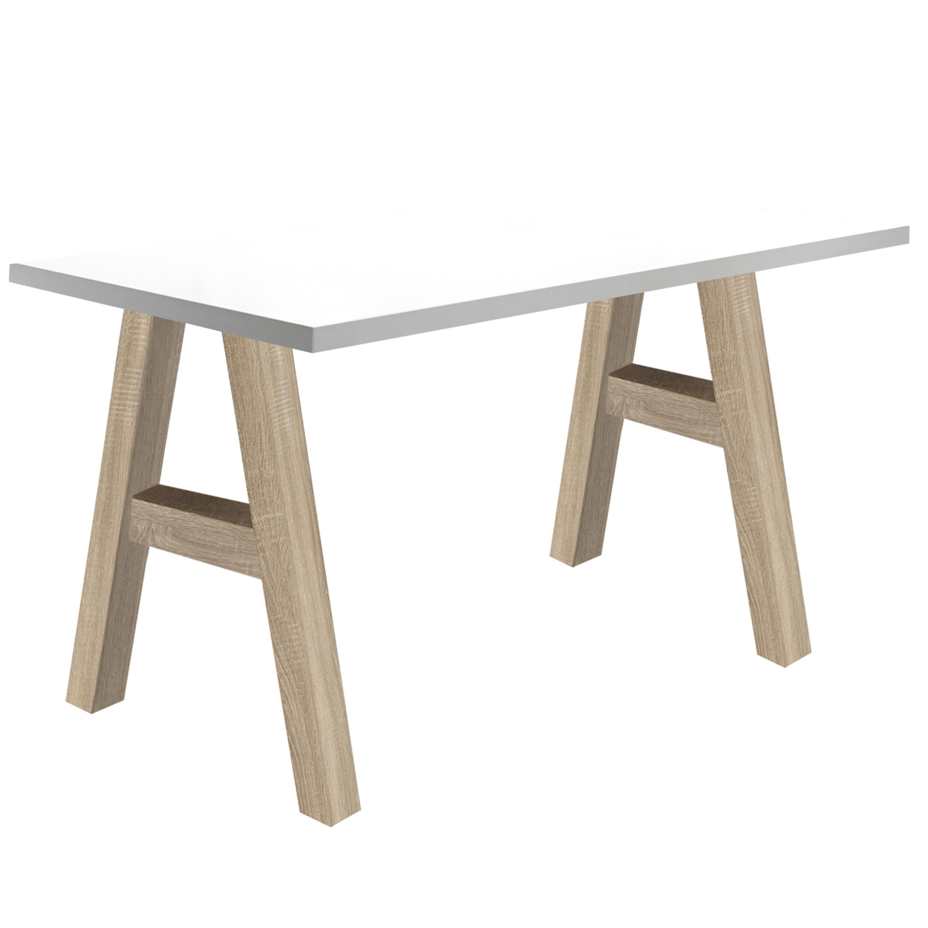 Schreibtisch - weiß matt-Eiche sägerau - A-Gestell - 120 cm