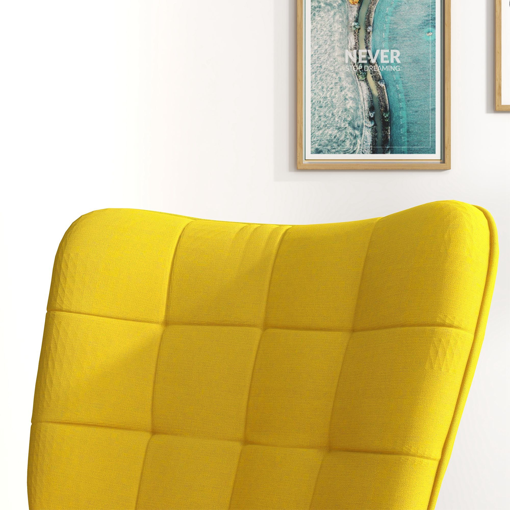 HOMCOM Schaukelstuhl mit Hocker und hoher Rückenlehne gelb 64L x 89B x 90H cm