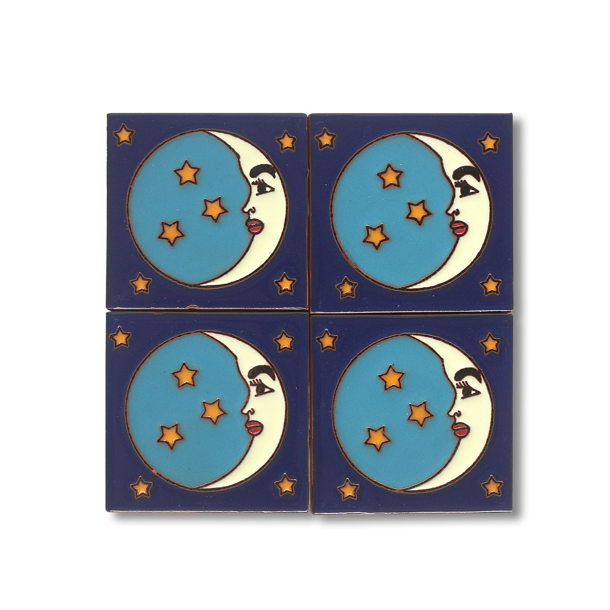 Reliefkachel 'Luna', blau, gelb, T 10 cm, B 10 cm, H 0,5 cm von fischer's lagerhaus