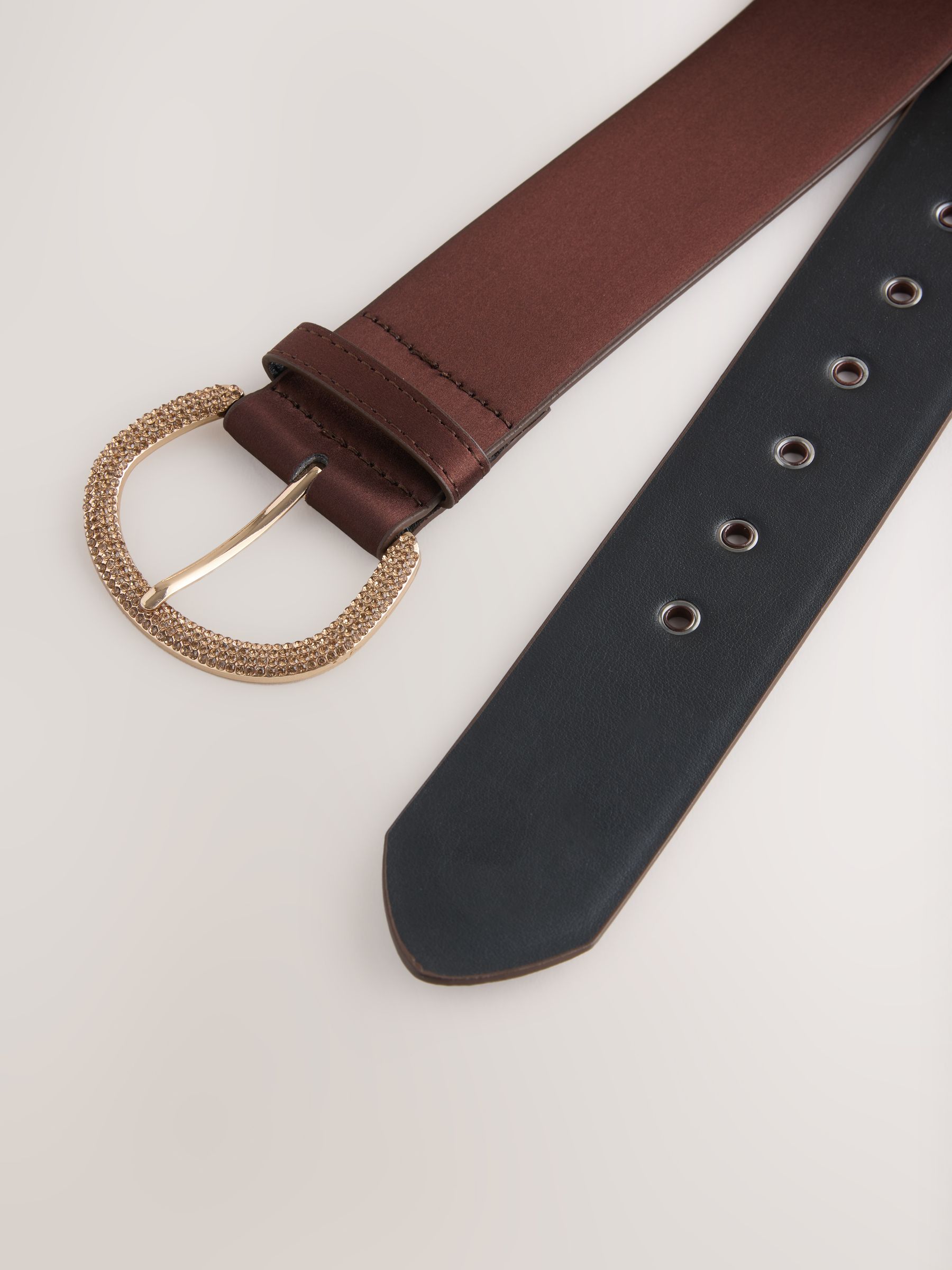 Chocoladebruin - Satin Belt with Diamante Buckle