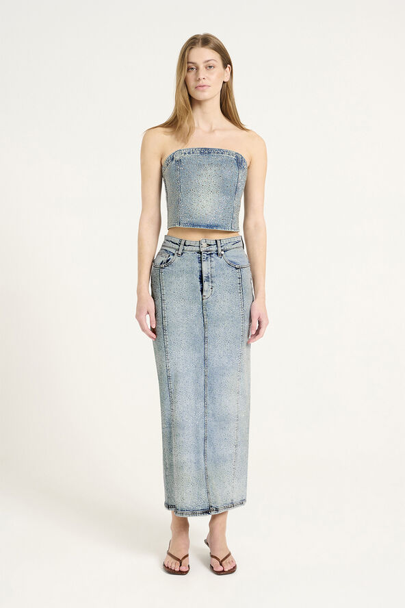 Gestuz GZzorah MW long skirt Mid blue washed