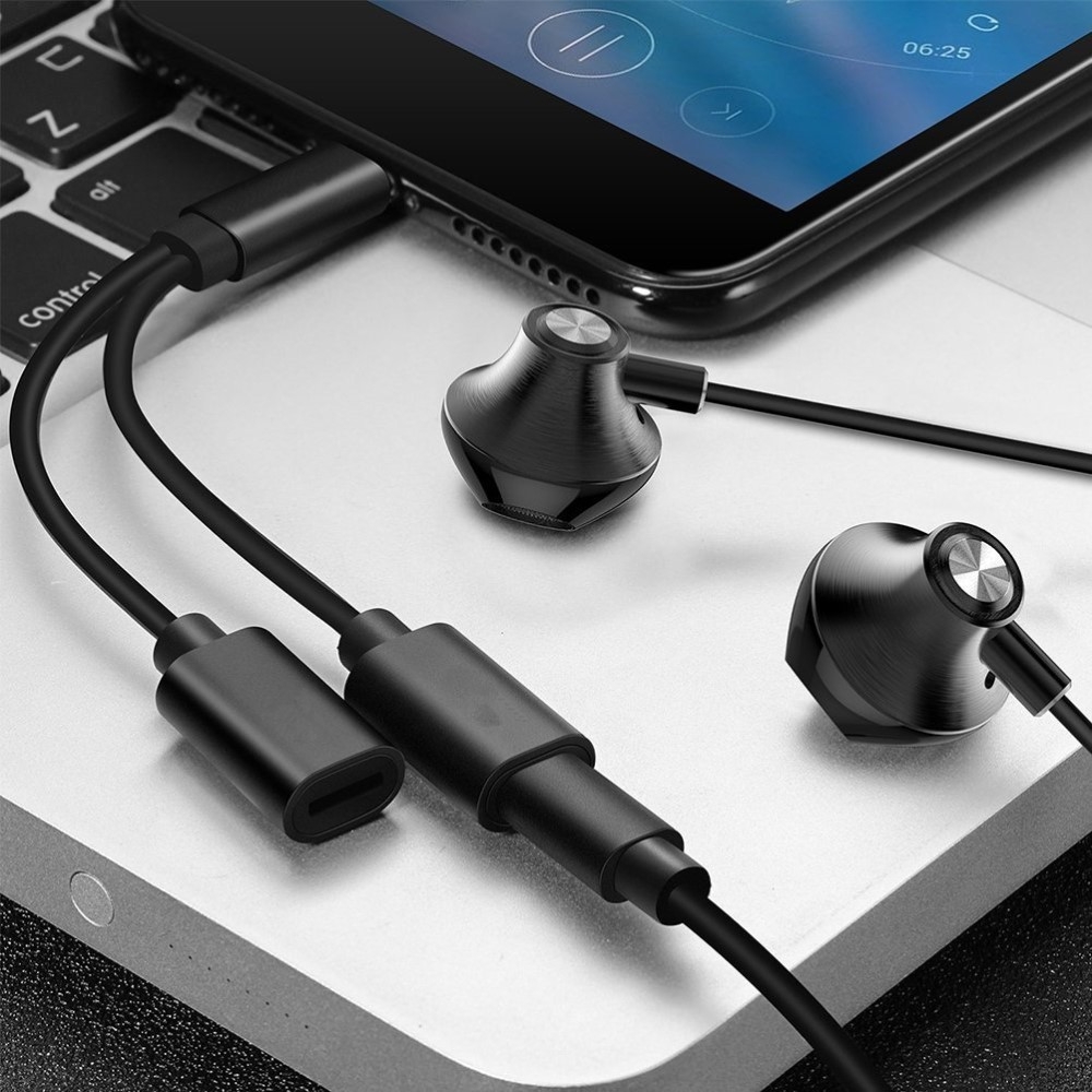 Dual (13cm) Lightning Audio Musik Kopfhörer und Lade Adapter Splitter - Schwarz