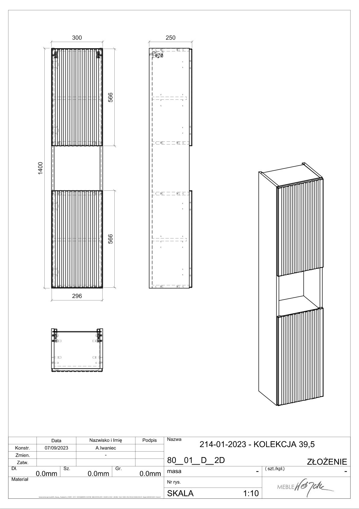 Comad Nova White hoge kast 30x25x140cm wit