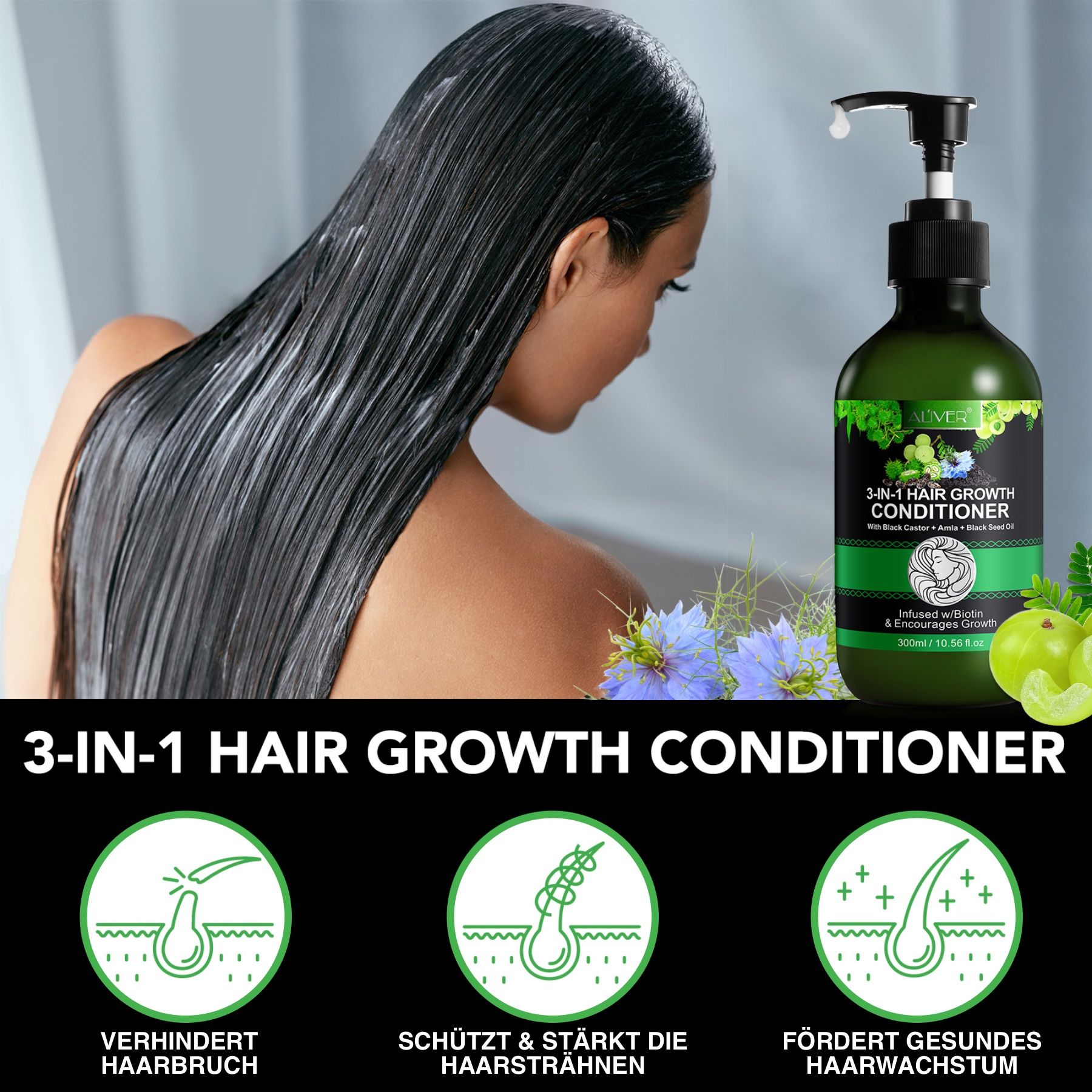 ALIVER 3-in-1 Rizinus Amla Schwarzkümmel Haarspülung
