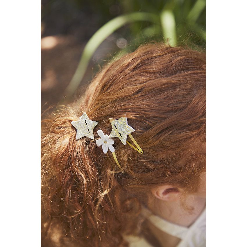 Lot de 6 barrettes et 2 élastiques pailletés pour fille - Jaune