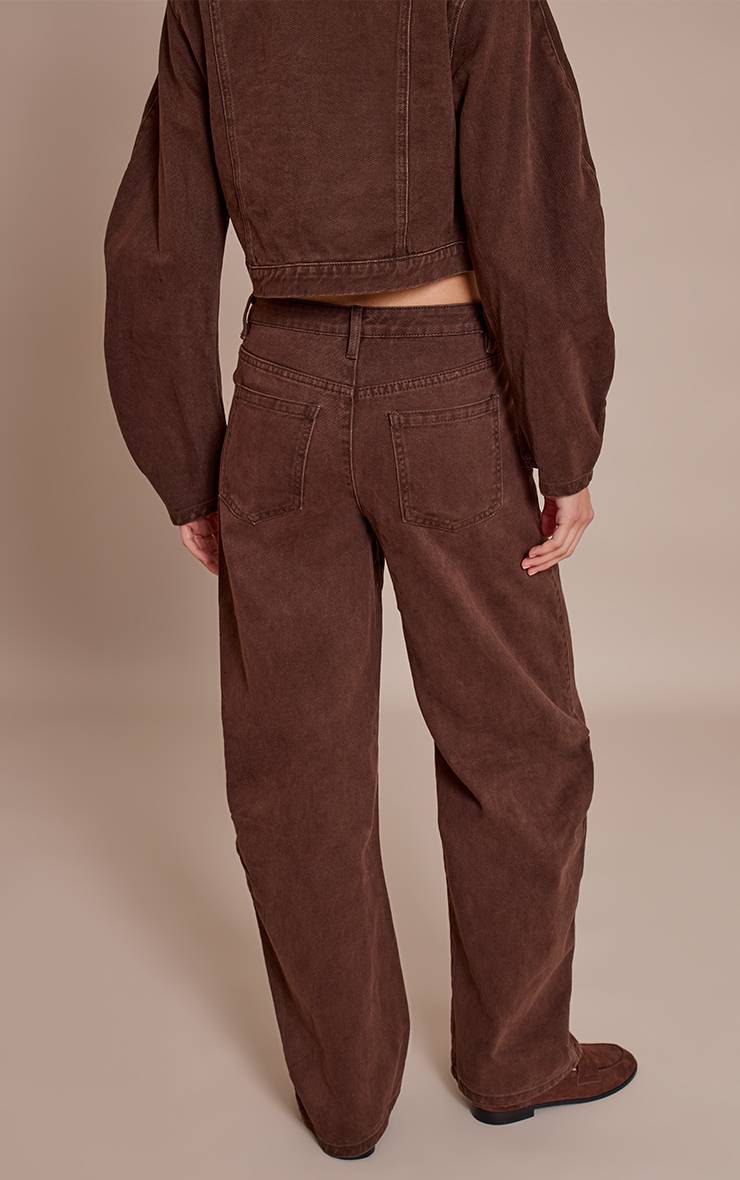 Chocolat Jean Barrel Taille Mi-haute Détail Coutures