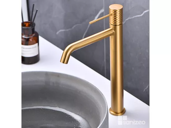 Robinet Mitigeur de Lavabo anti-calcaire Bec Haut Or Brossé IMEX GENOVA BDG053-3OC