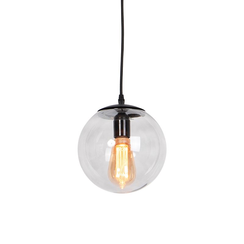 Moderne hanglamp zwart met grijs glas 20cm - Pallon