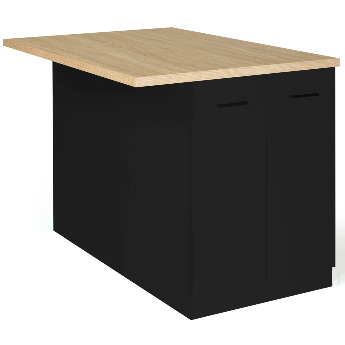 Ilot central IVO 120 cm bois noir avec plan de travail façon hêtre