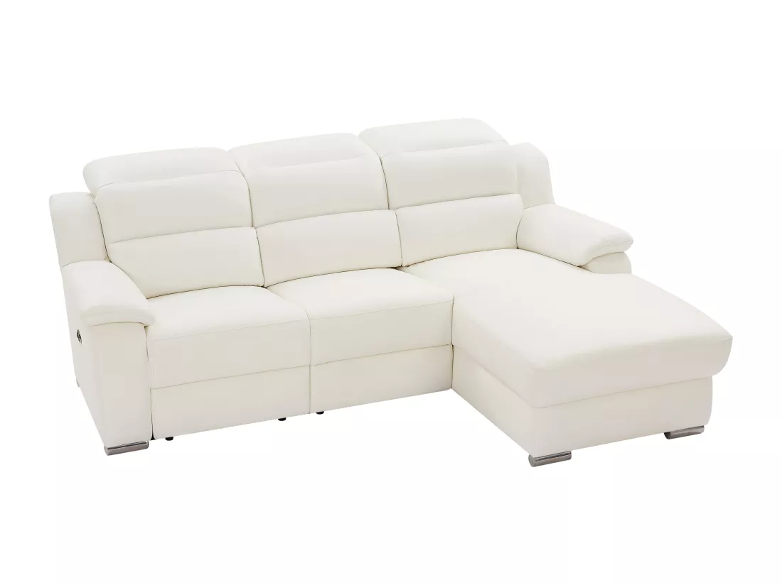 Canapé d'angle droit relax électrique en cuir blanc ARENA III
