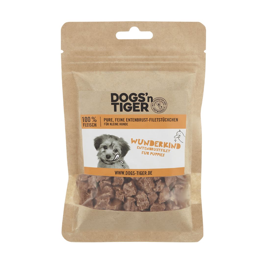Dogs’n Tiger Adult, Junior Hunde Snacks, Wunderkind, Leckerlies, 100% Entenbrustfilet