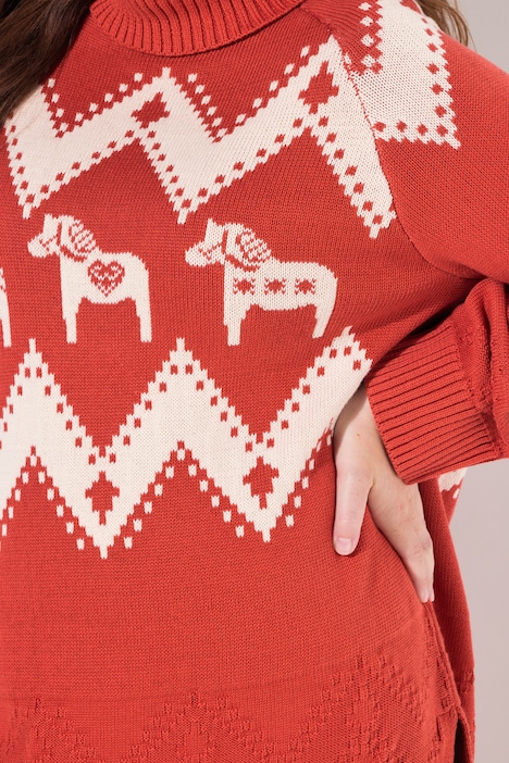 Pullover, Fair Isle, Rollkragen, Langarm, Biobaumwolle