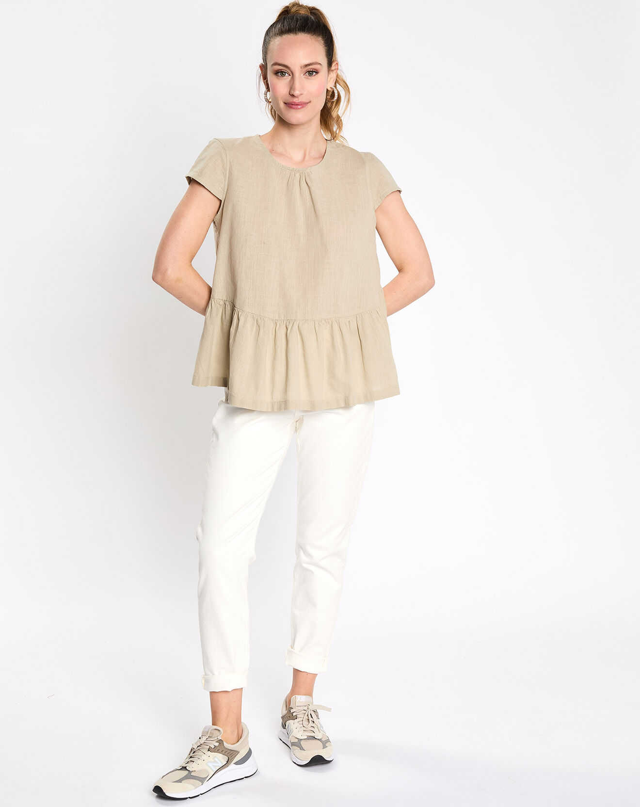 Esprit Top en Lin à volant sans manches beige/vert
