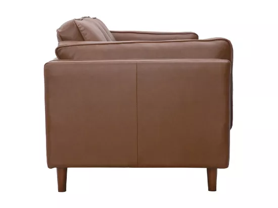 Canapé vintage 3 places cuir marron et bois foncé BRADLEY