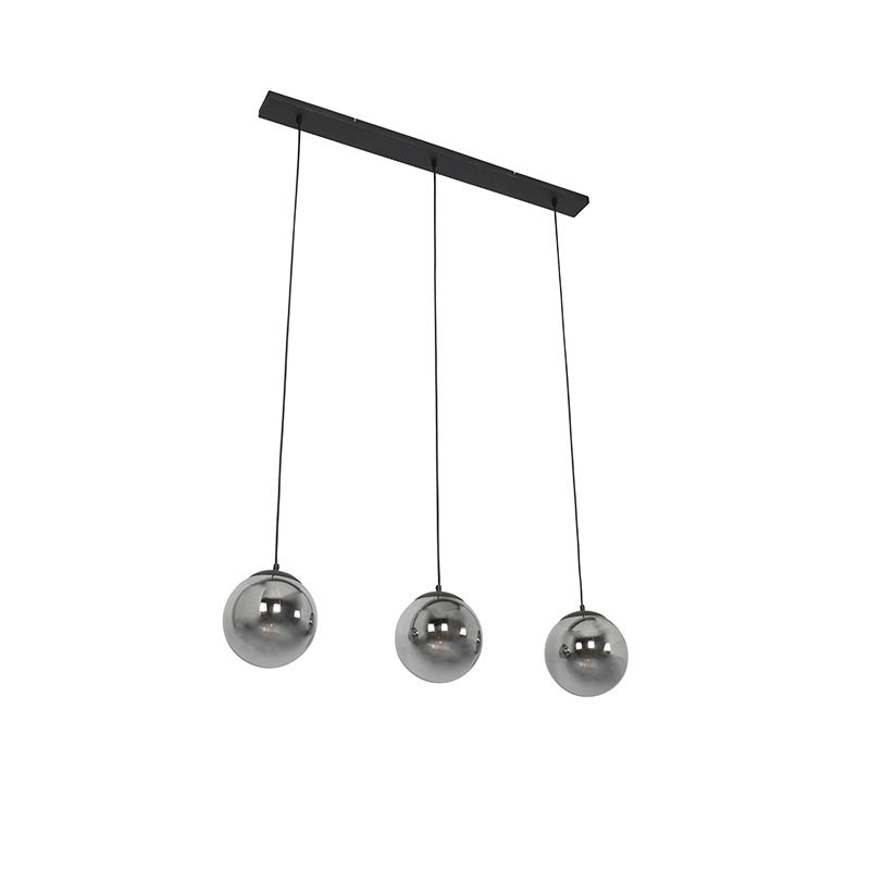 Art deco hanglamp zwart en smoke glas 3-lichts - Pallon