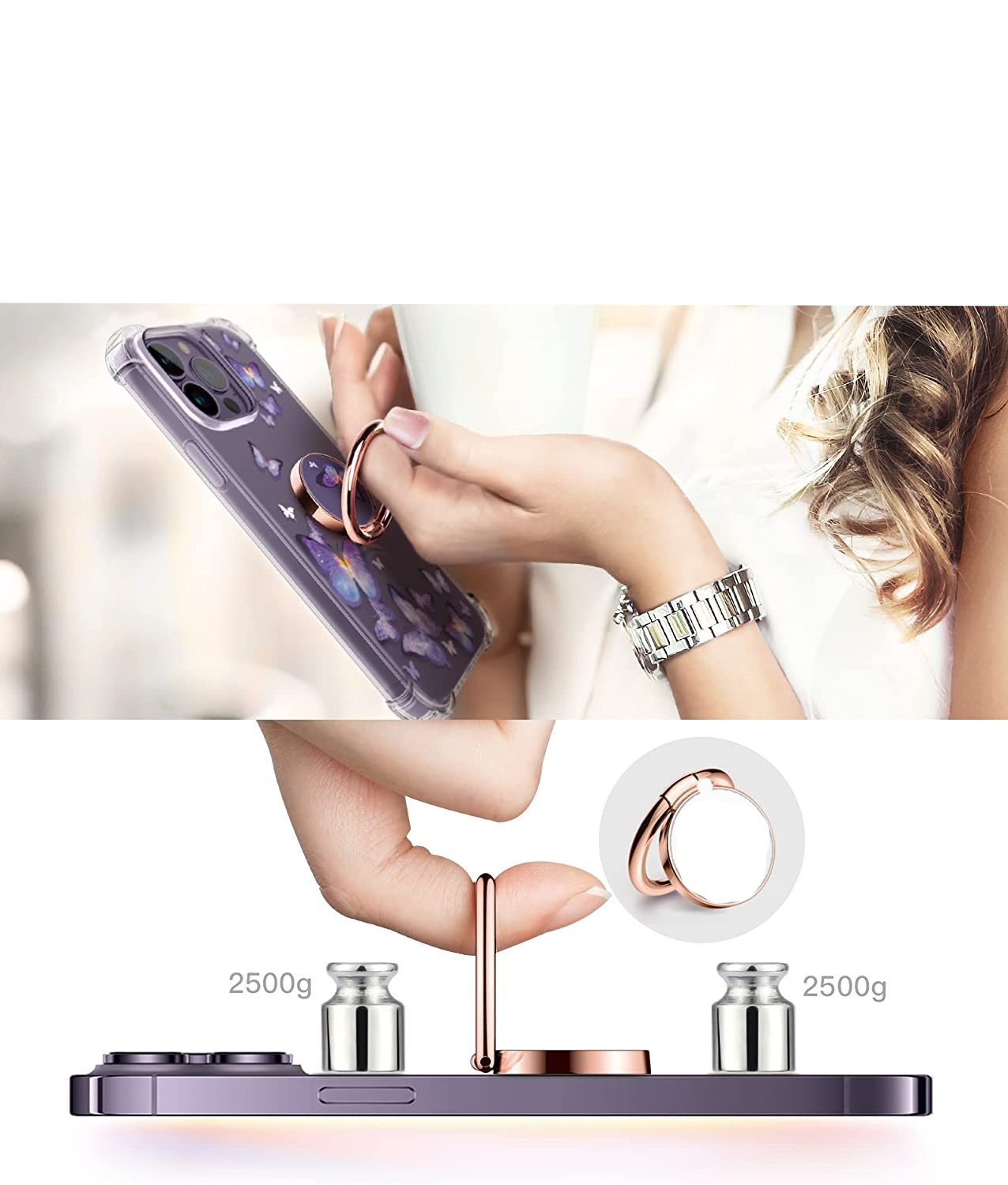 Finger Griff Ring Halterung Selbstklebend 180 Grad für Smartphones - Grün / Gold