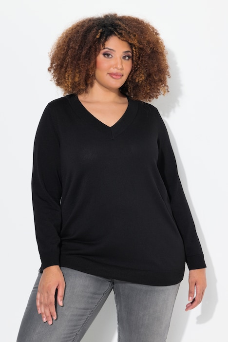 Pullover, V-Ausschnitt, Langarm, weicher Feinstrick