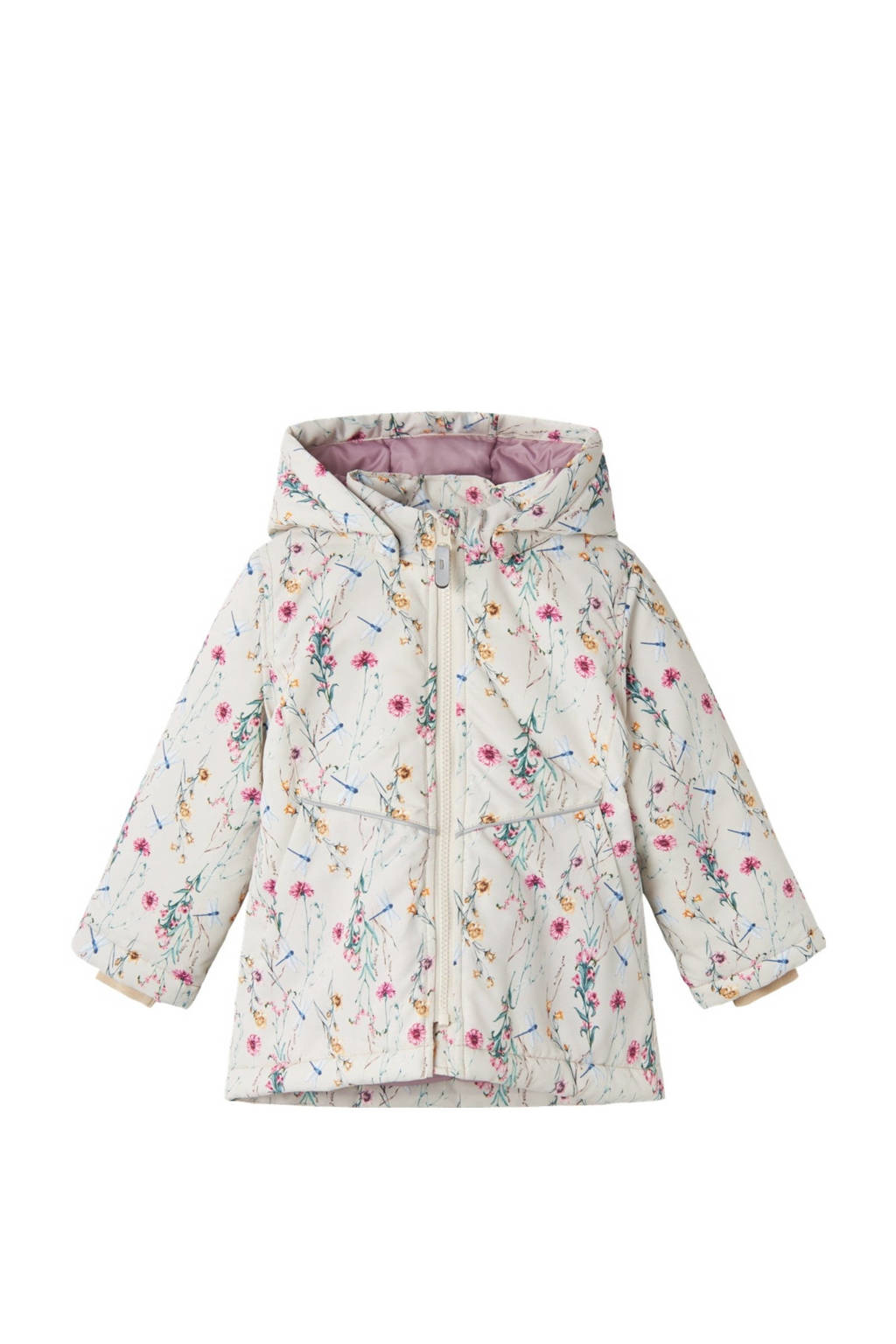NAME IT gebloemde winterjas NMFMAXI beige/roze