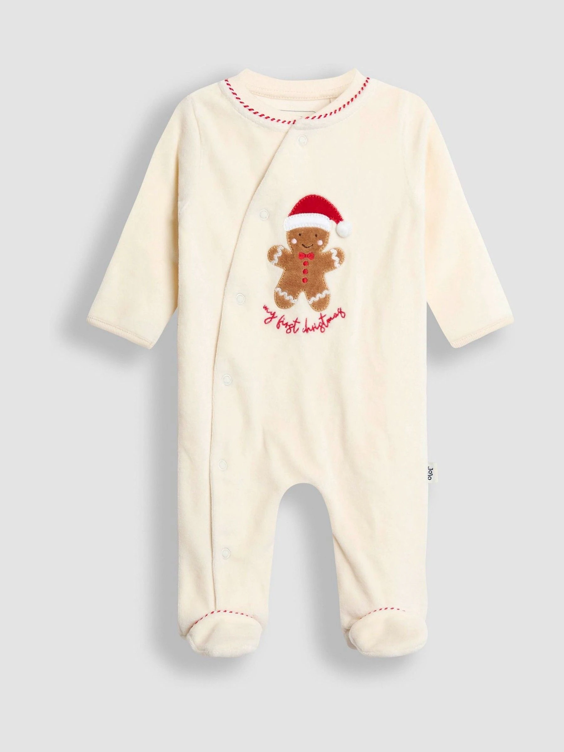 JoJo Maman Bébé Mijn Eerste Kerstmis Gingerbreadman velours All-in-one
