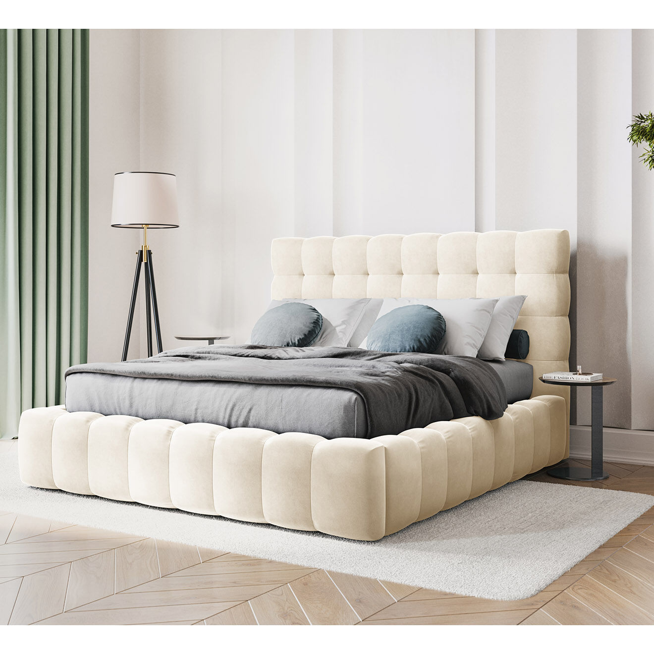 Cosmopolitan Design Lit avec coffre de rangement Bali Velours beige clair - 140x200 cm