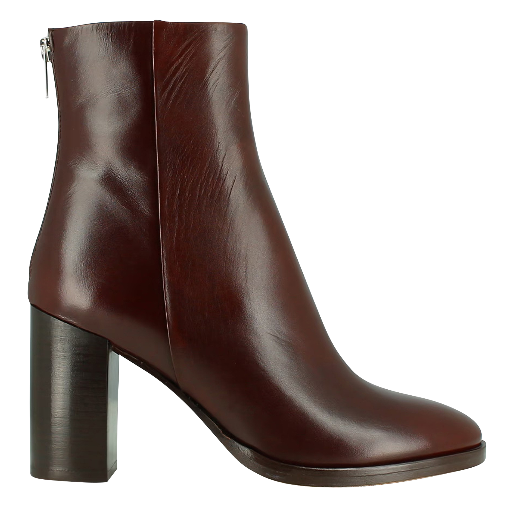 DEEP - Bottines à talon en cuir lisse | Marron