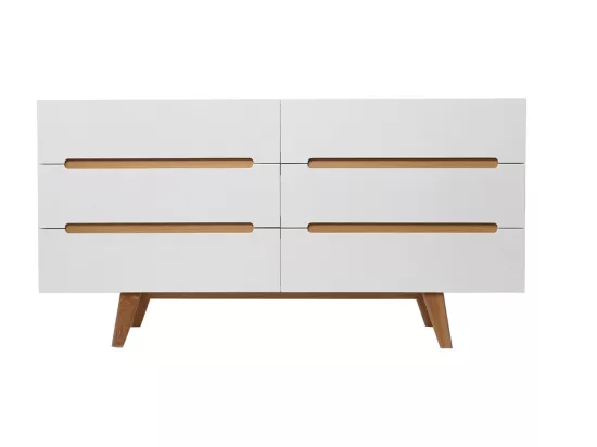 Commode scandinave finition blanc brillant laqué 6 tiroirs L160 cm MELKA