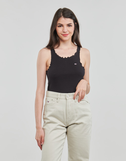 Tommy Jeans - TJW SKINNY RIB BABYLOCK TANK - Noir