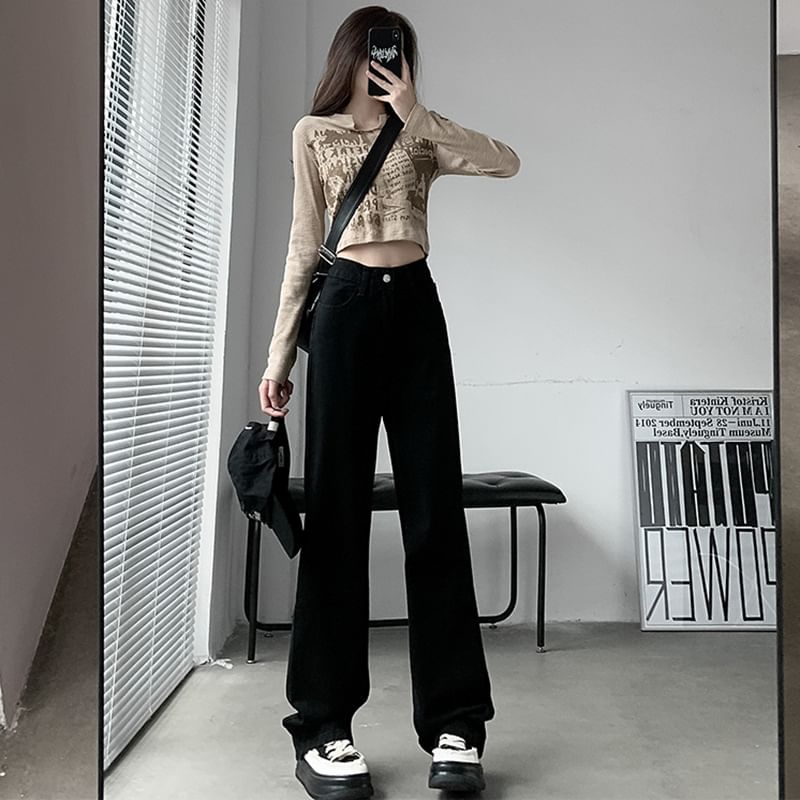 OGAWA - Hoge taille effen rechte jeans