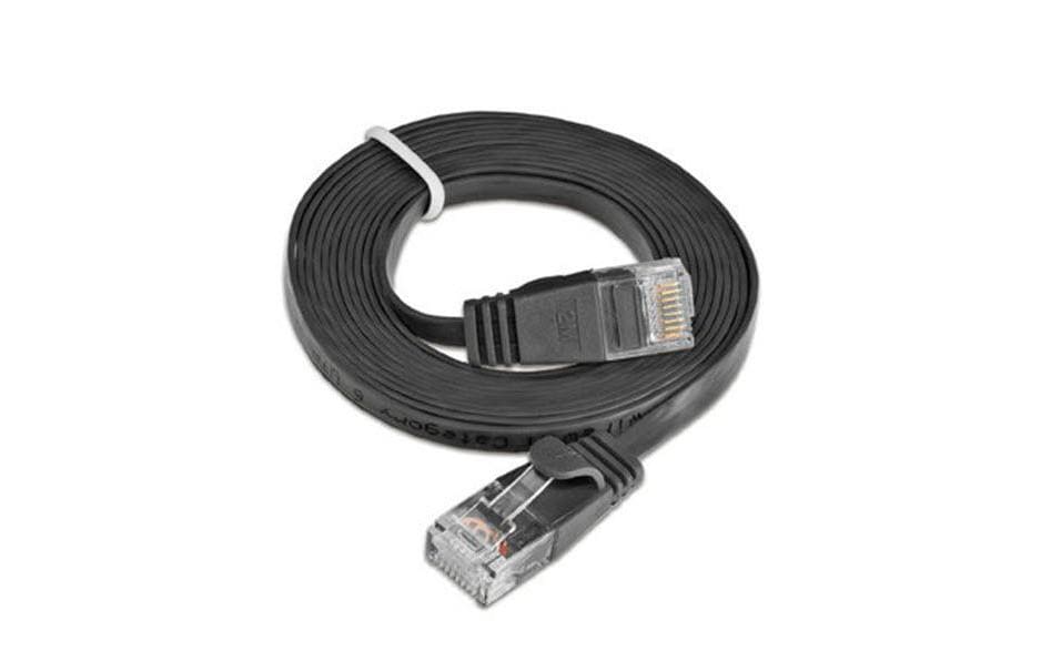 Slimpatchkabel RJ-45 - RJ-45, Cat 6, UTP, 10 m, SchwarzUnscreened/Unshielded Twisted-Pair-Kabel (UTP) mit Klinkenschutz