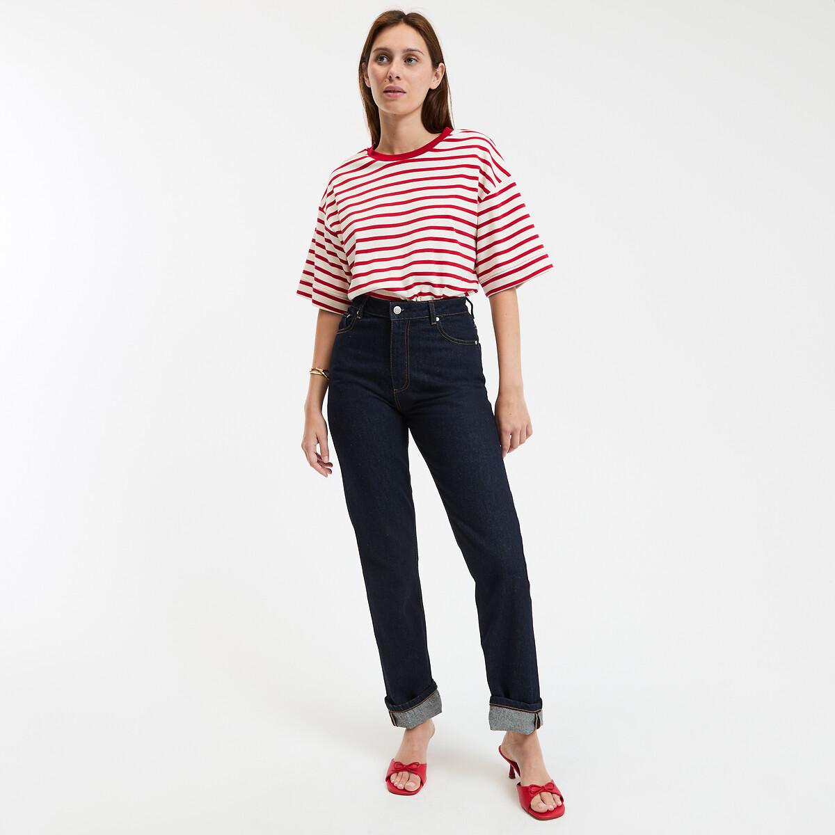 COLEÇÕES LA REDOUTE<br>Calça jeans regular, reta, cintura alta