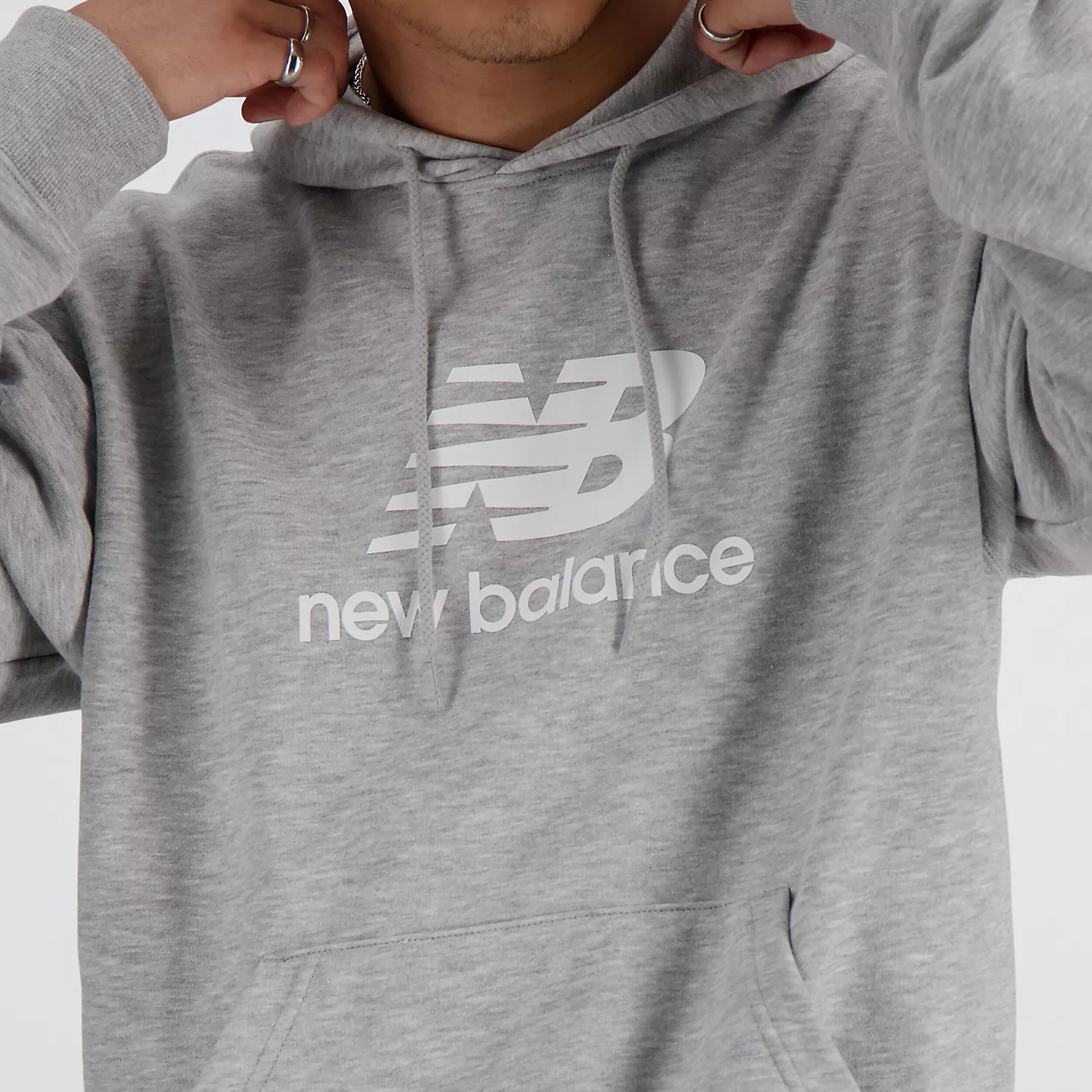 New Balance French Terry Logo Hoodie Sweat À Capuche Hommes - Gris