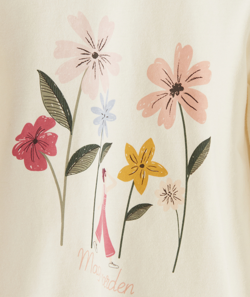 PYJAMA FILLE EN COTON ROSE PÂLE ET ÉCRU AVEC FLEURS