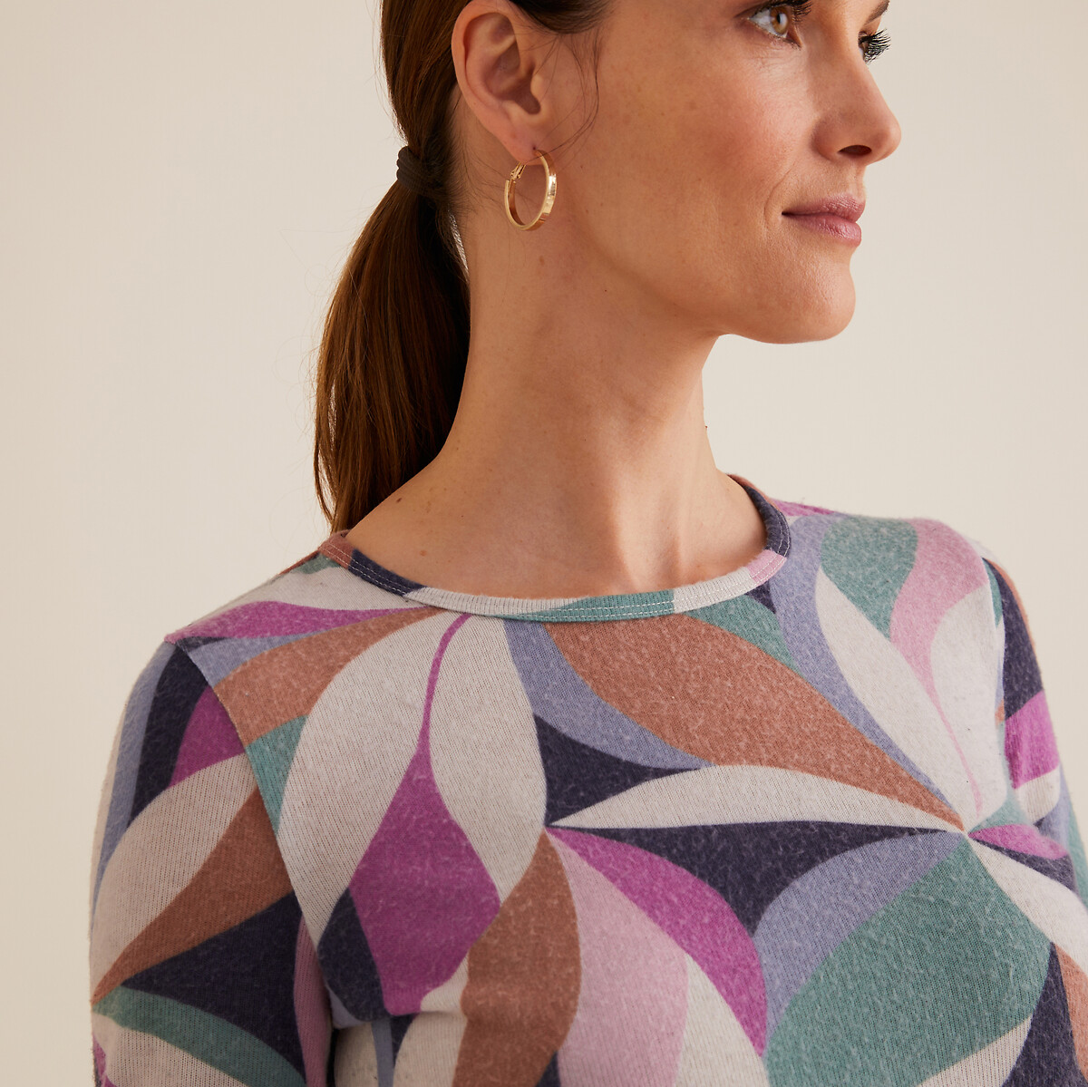 ANNE WEYBURN<br>Camiseta estampada, tecido escovado, efeito quente