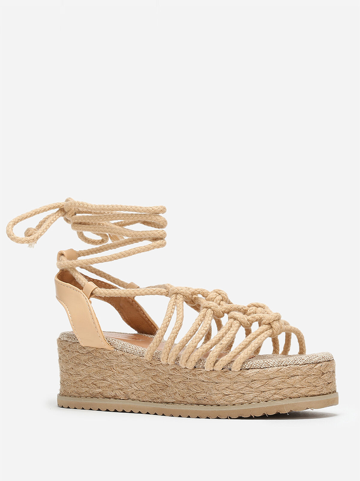 Sandales à plateforme compensée et cordons- Beige