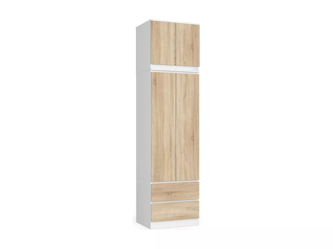 Armoire avec surmeuble AKORD S60 Blanche 60 cm 2 portes 2 tiroirs façade Chêne Sonoma 3 étagères 60x51x234 cm