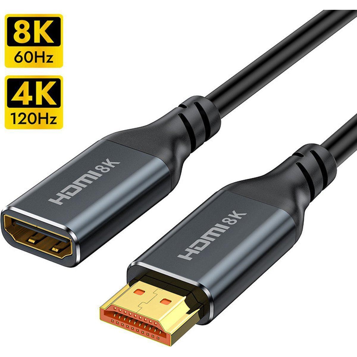 NÖRDIC HDMI 8K60Hz 4K 120Hz skjøtekabel hann til hunn 20cm HDMI2.1 48Gbps