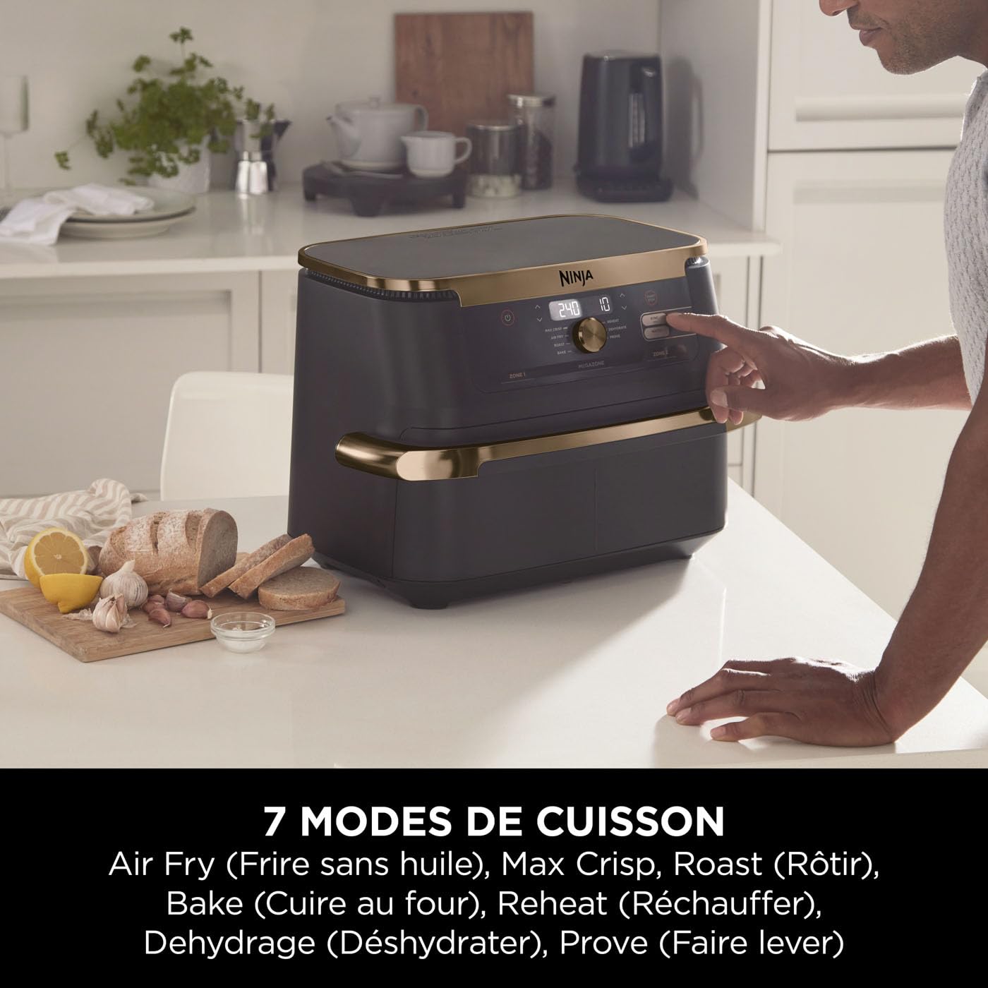 NINJA Foodi FlexDrawer Air Fryer, Dual Zone Avec Séparateur Amovible, Grand Tiroir de 10.4 L, 7-en-1, Double Zone, Pièces Antiadhésives Compatibles Au